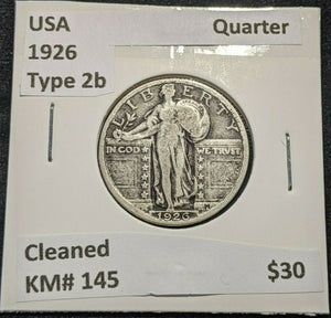 USA 1926 Quarter Type 2b Cleaned KM# 145 #274 3C