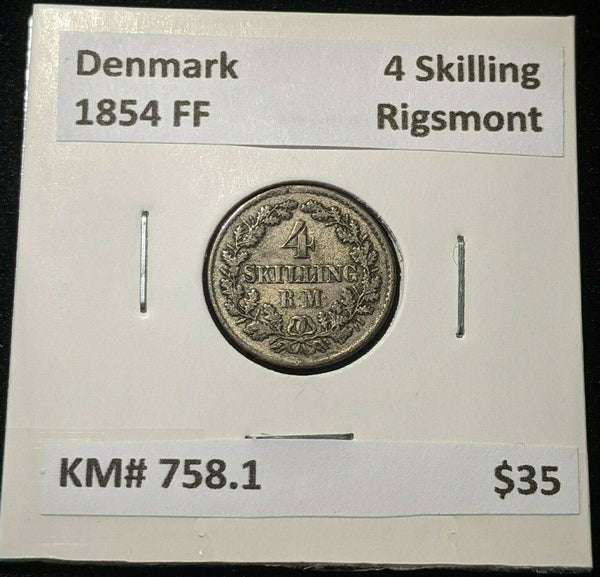 Denmark 1854 FF 4 Skilling Rigsmont KM# 758.1 #283