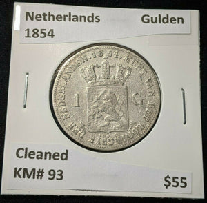 Netherlands 1854 Gulden KM# 93 Cleaned #279 3C