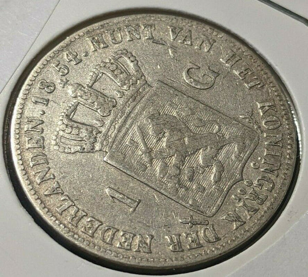 Netherlands 1854 Gulden KM# 93 Cleaned #279 3C
