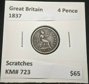 Great Britain 1837 4 Pence KM# 723 Scratches #032