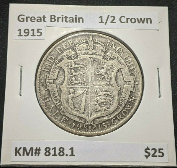 Great Britain 1915 1/2 Crown KM# 818.1 #210