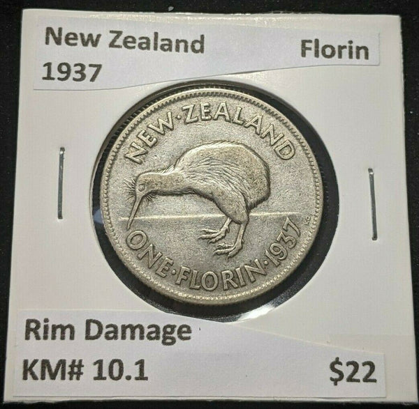 New Zealand 1937 Florin KM# 10.1 Rim Damage #468 3C