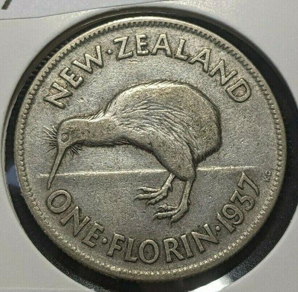 New Zealand 1937 Florin KM# 10.1 Rim Damage #468 3C