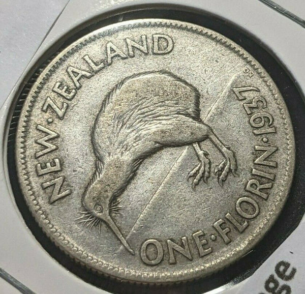 New Zealand 1937 Florin KM# 10.1 Rim Damage #468 3C