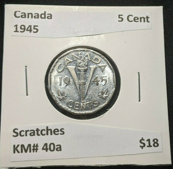 Canada 1945 5 Cent KM# 40a Scratches #1577   9A