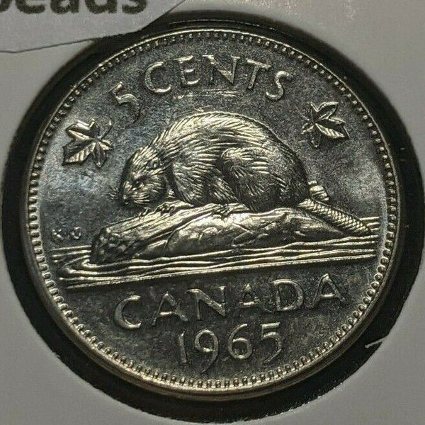 Canada 1965 5 Cents Small Beads KM# 60.1 Scratches #1093    9A