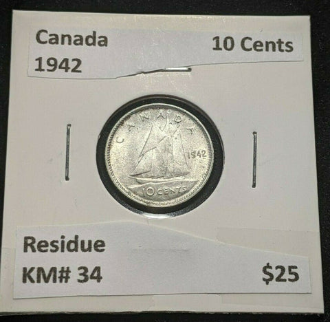 Canada 1942 10 Cents KM# 34 Residue #1118    #9B