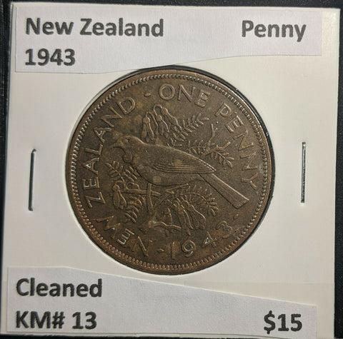 New Zealand 1943 Penny 1d KM# 13 Cleaned #015  A1