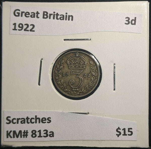 Great Britain 1922 3d Threepence KM# 813a Scratches #544  A1