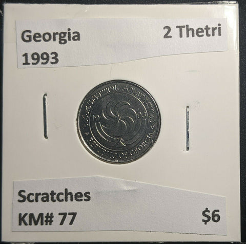 Georgia 1993 2 Thetri KM# 77 Scratches #455  A1