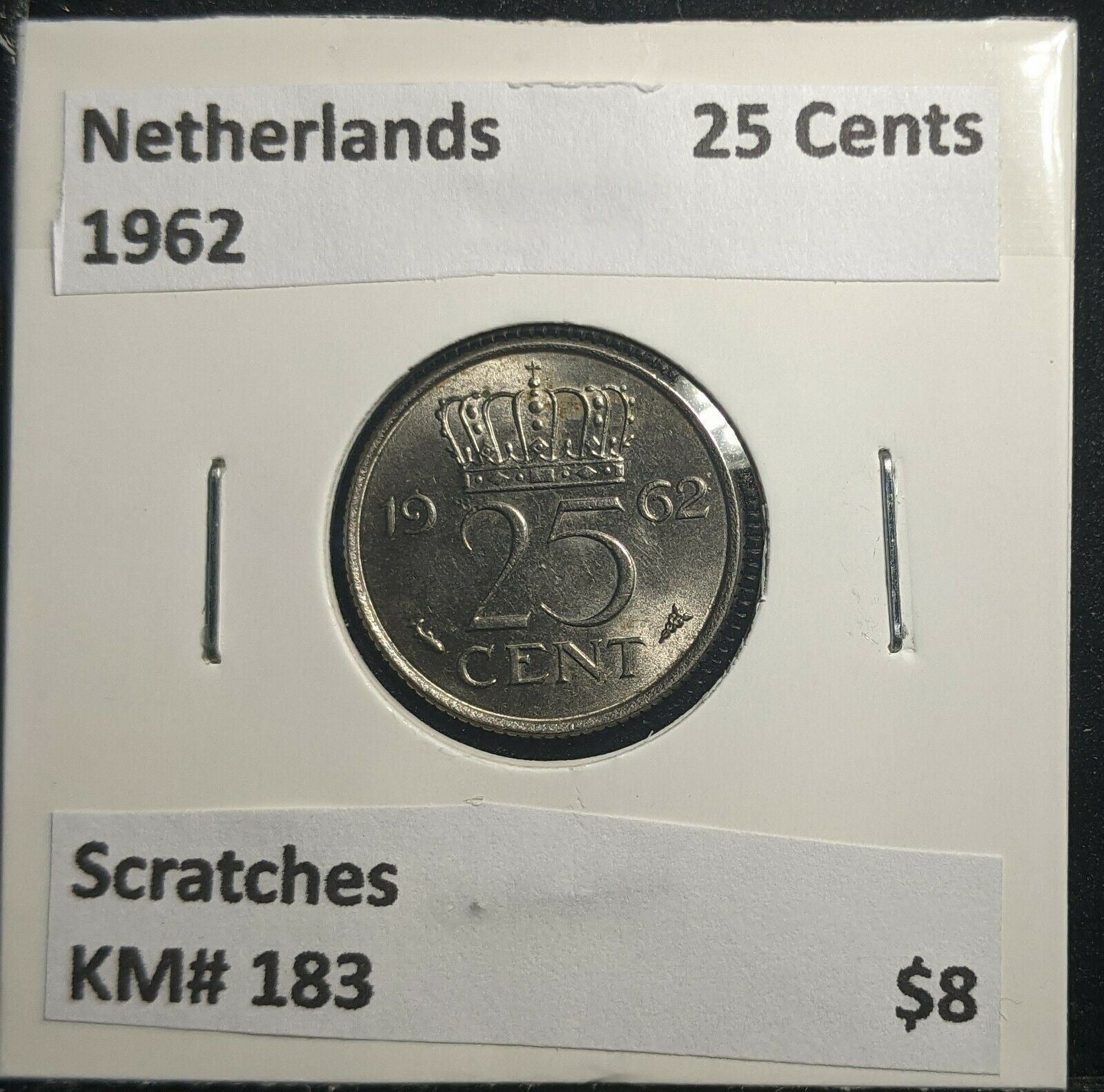 Netherlands 1962 25 Cents KM# 183 Scratches #937 A1