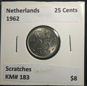 Netherlands 1962 25 Cents KM# 183 Scratches #937 A1