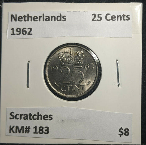 Netherlands 1962 25 Cents KM# 183 Scratches #937 A1