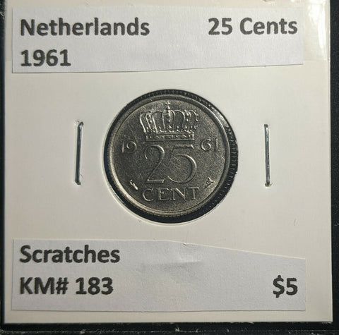 Netherlands 1961 25 Cents KM# 183 Scratches #938 A1