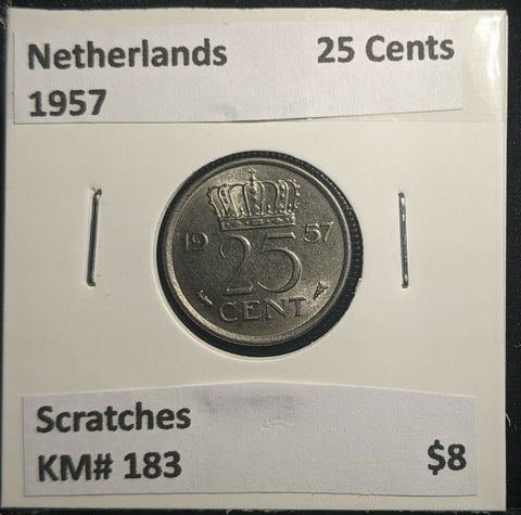 Netherlands 1957 25 Cents KM# 183 Scratches #940 A1
