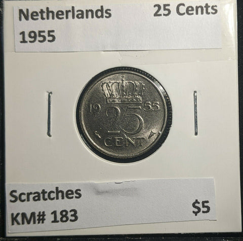 Netherlands 1955 25 Cents KM# 183 Scratches #932 A1