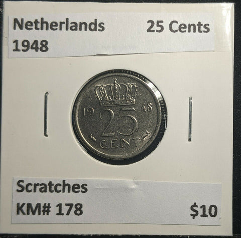 Netherlands 1948 25 Cents KM# 178 Scratches #868 1B