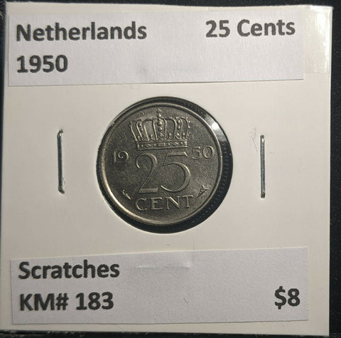 Netherlands 1950 25 Cents KM# 183 Scratches #915 1B