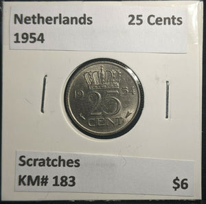 Netherlands 1954 25 Cents KM# 183 Scratches #936 1B