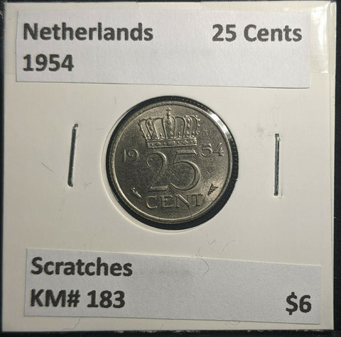 Netherlands 1954 25 Cents KM# 183 Scratches #936 1B