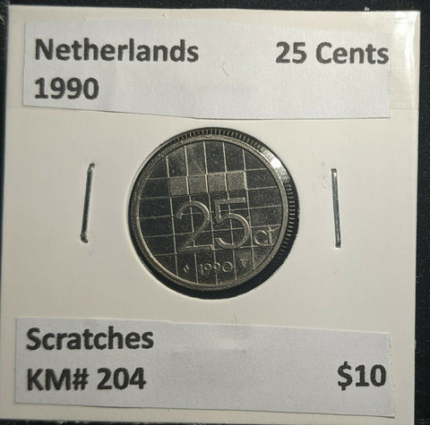 Netherlands 1990 25 Cents KM# 204 Scratches #891 1B