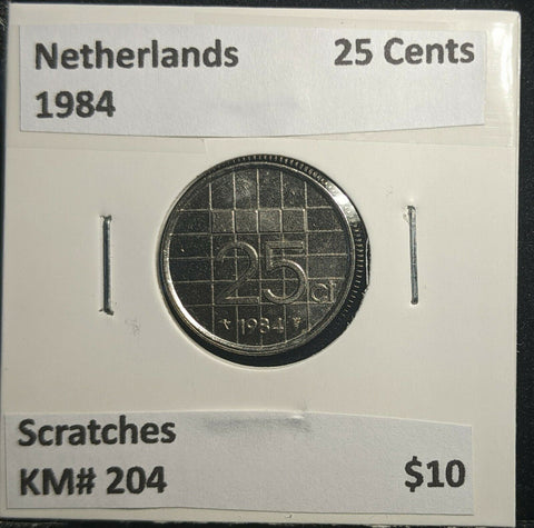 Netherlands 1984 25 Cents KM# 204 Scratches #881 1B