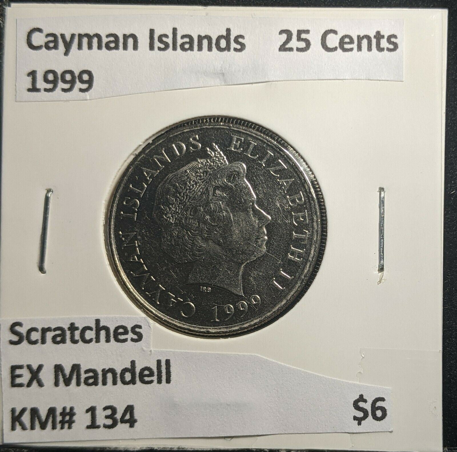 Cayman Islands 1999 25 Cents KM# 90 Scratches EX Mandell #897 1B