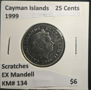 Cayman Islands 1999 25 Cents KM# 90 Scratches EX Mandell #897 1B
