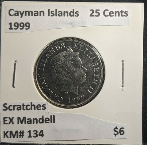 Cayman Islands 1999 25 Cents KM# 90 Scratches EX Mandell #897 1B