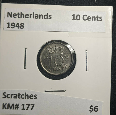 Netherlands 1948 10 Cents KM# 177 Scratches #402 1B