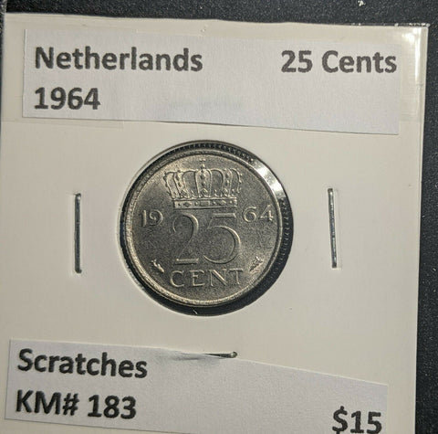 Netherlands 1964 25 Cents KM# 183 Scratches #424 1B