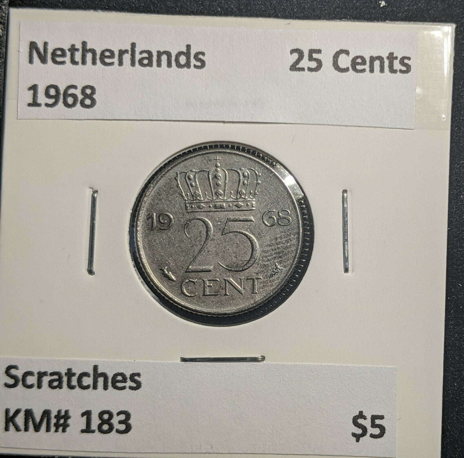 Netherlands 1968 25 Cents KM# 183 Scratches #389 1B