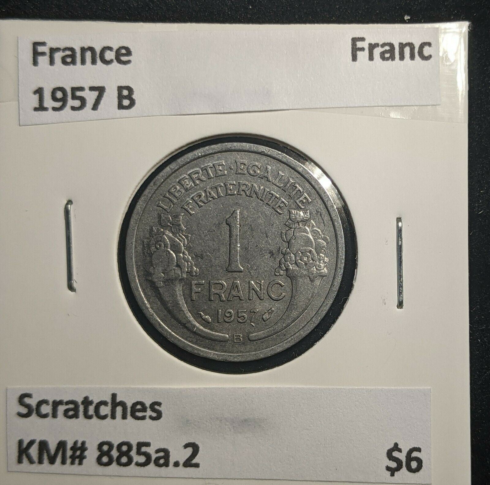 France 1957 B Franc KM# 885a.2 Scratches #385 1B