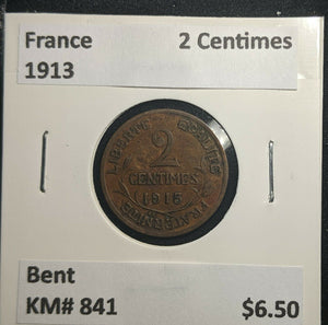 France 1913 2 Centimes KM# 841 Bent #386 1B