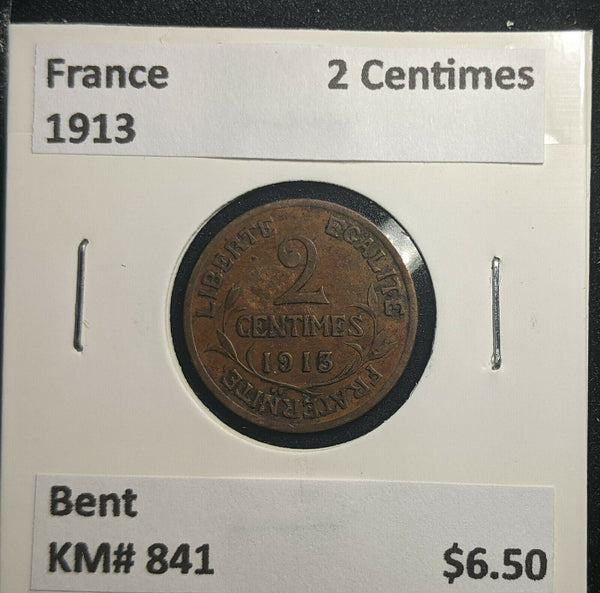 France 1913 2 Centimes KM# 841 Bent #386 1B