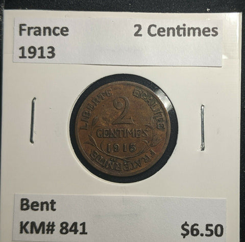 France 1913 2 Centimes KM# 841 Bent #386 1B