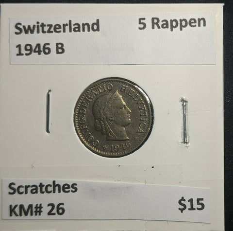 Switzerland 1946 B 5 Rappen KM# 26 Scratches #420 1B