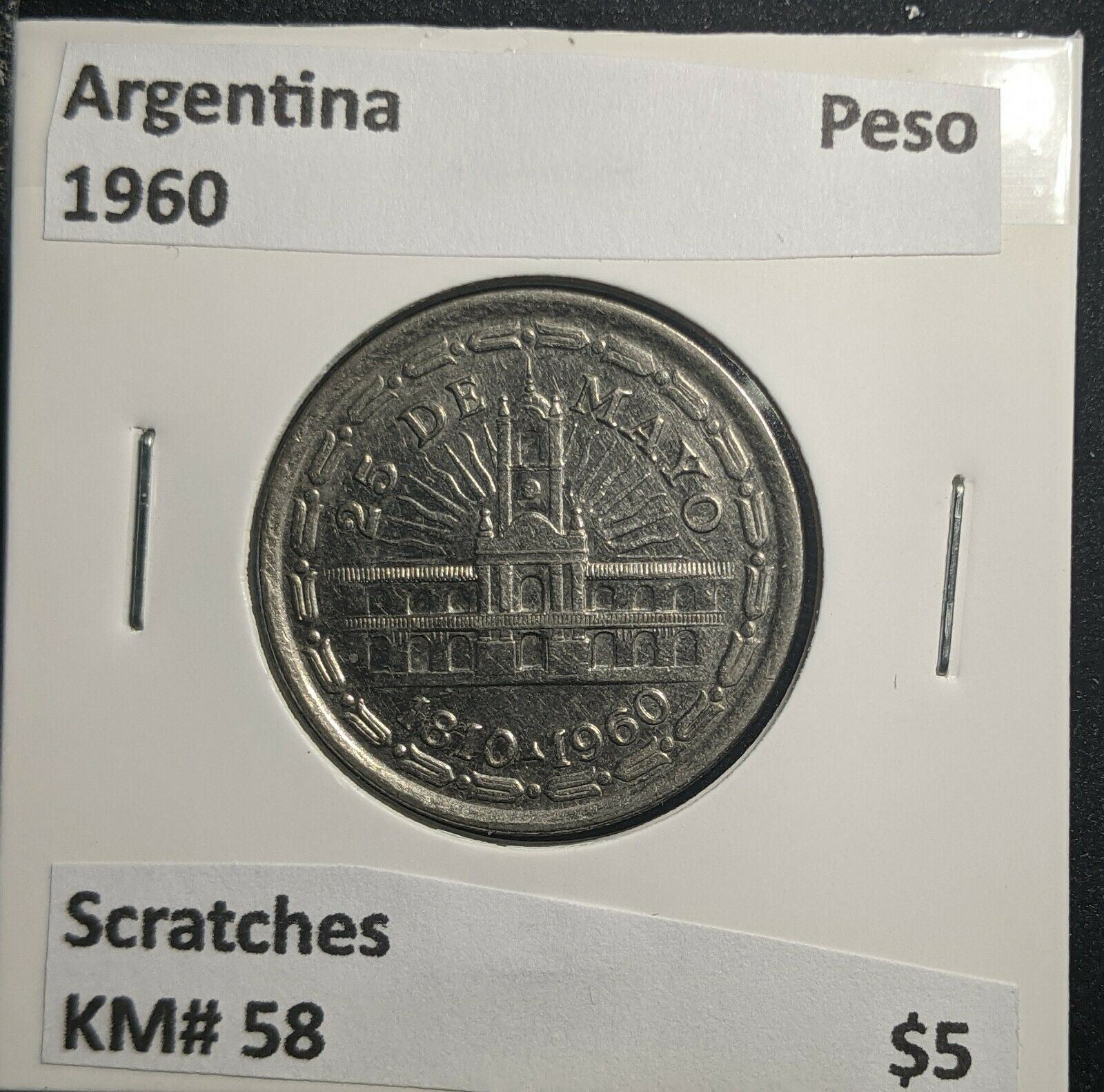 Argentina 1960 Peso KM# 58 Scratches #398 1B