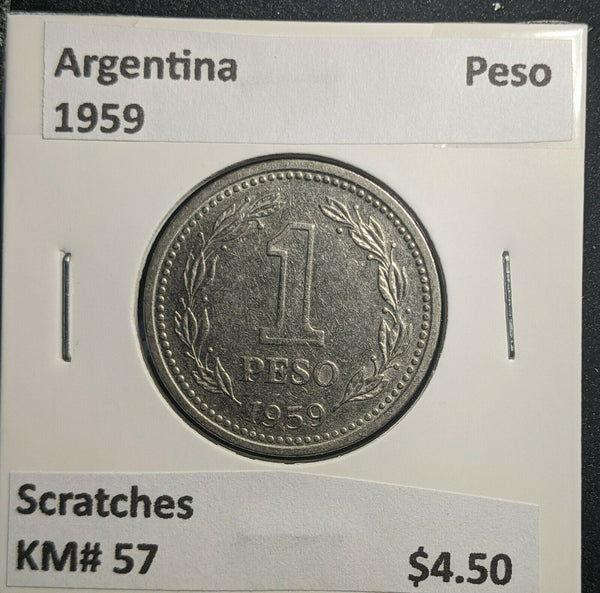 Argentina 1959 Peso KM# 57 Scratches #417 1B