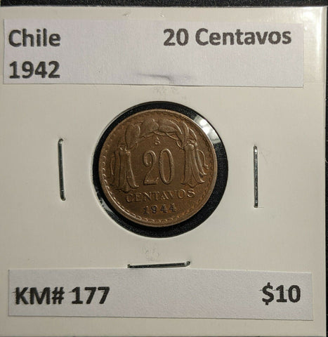Chile 1942 20 Centavos KM# 177 #787 2A