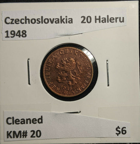 Czechoslovakia 1948 20 Haleru KM# 20 Cleaned #785 2A