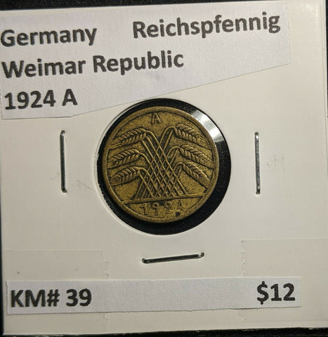 Germany Weimar Republic 1924 A Reichspfennig KM# 39 #865 2A