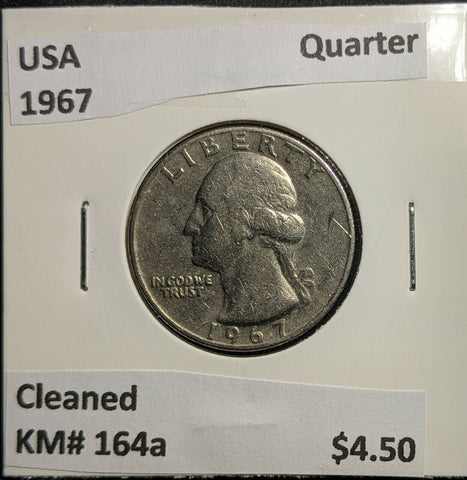 USA 1967 Quarter KM# 164a Cleaned #862 2A