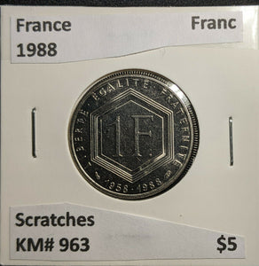 France 1988 Franc KM# 963 Scratches #870 2A
