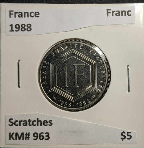 France 1988 Franc KM# 963 Scratches #870 2A