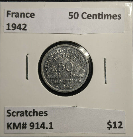 France 1942 50 CentimesKM# 914.1 Scratches #895 2A