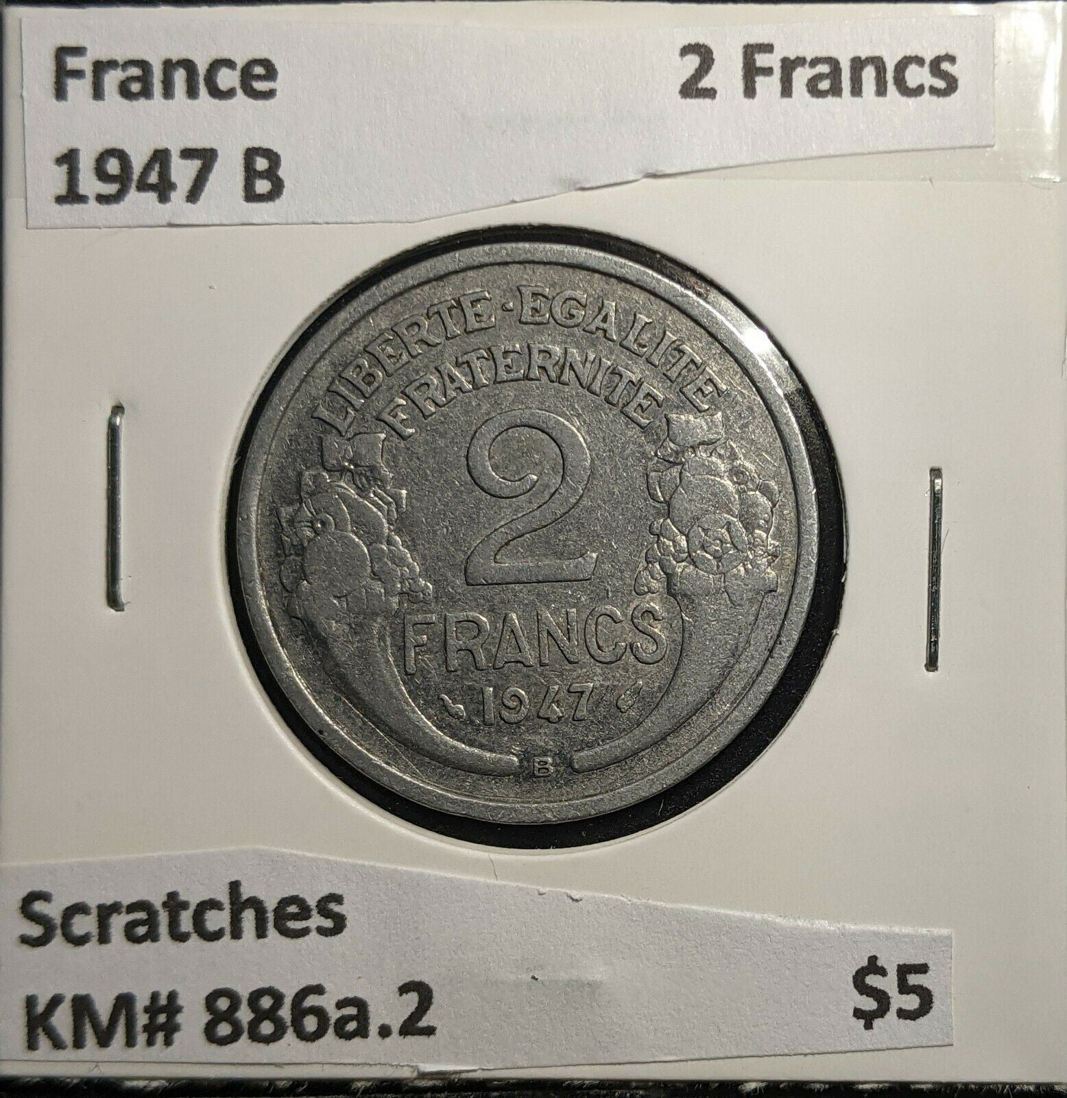 France 1947 B 2 Francs KM# 886a.2 Scratches #879 2A