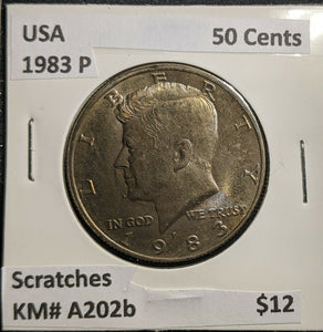 USA 1983 P 50 Cents KM# A202b Toned Scratches #867 2A
