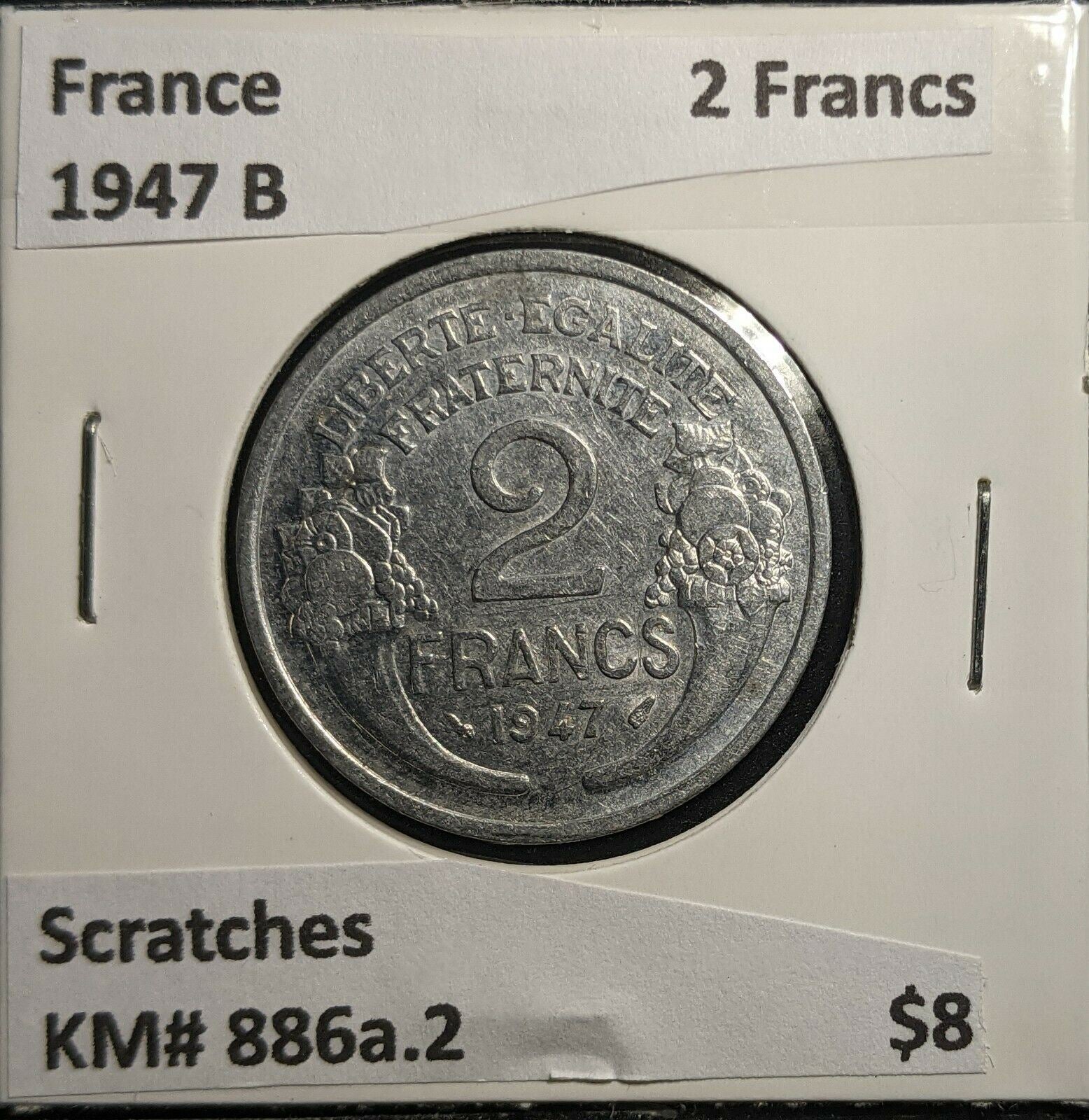 France 1947 B 2 Francs KM# 886a.2 Scratches #888 2A
